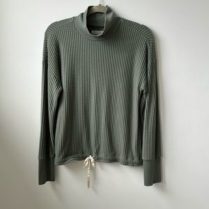 Up West dark green waffle knit shirt with tie waist
